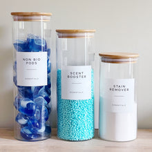 Load image into Gallery viewer, Glass Jar With White Personalised Label And Airtight Natural Bamboo Lid
