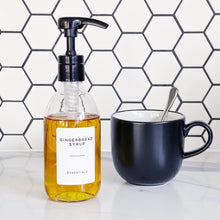 Load image into Gallery viewer, Clear Glass Syrup Dispenser Bottle With White Personalised Label And Plastic Pump
