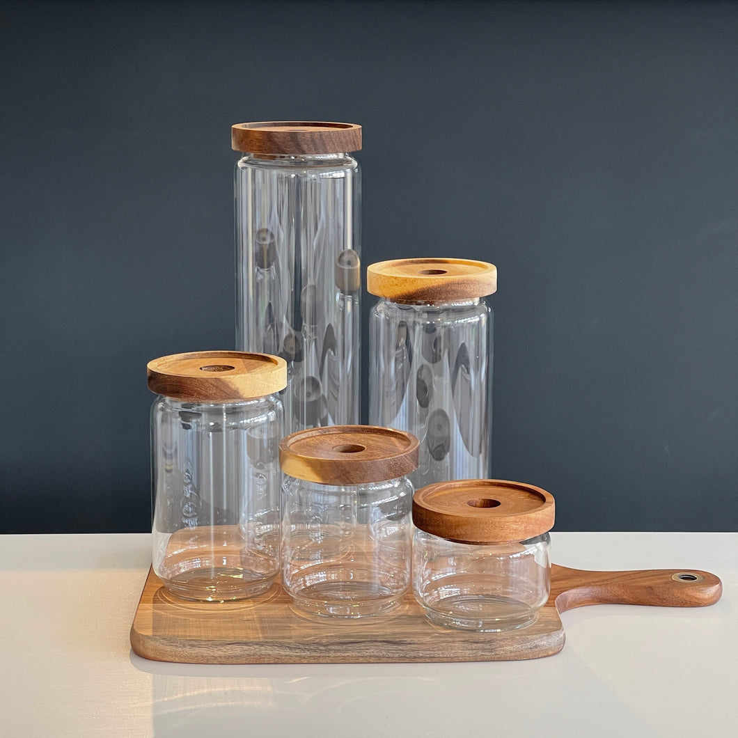 Glass Kitchen Pantry Storage Jar With Airtight Acacia Wood Lid