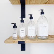 Load image into Gallery viewer, Clear Glass Dispenser Bottle With White Personalised Label And Plastic Pump
