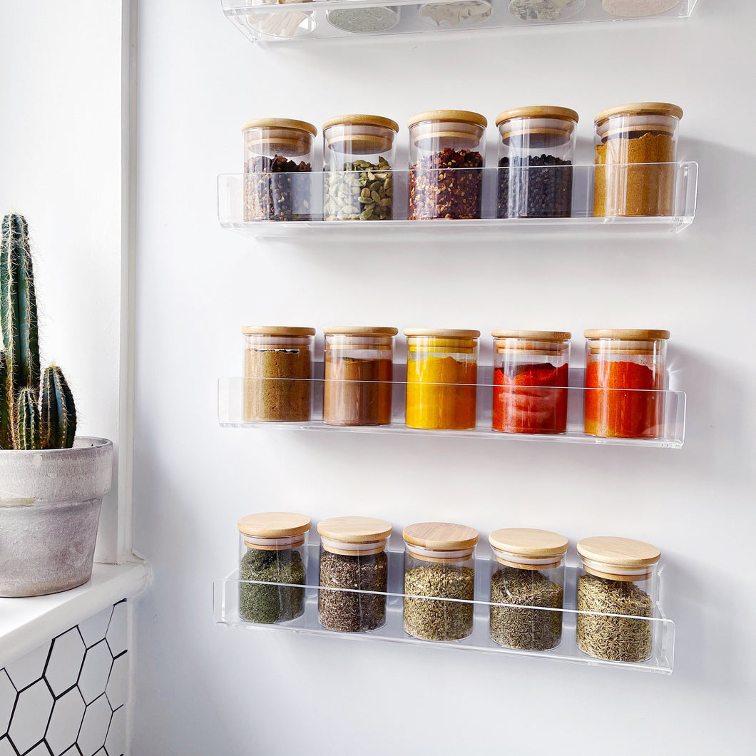 Glass Herb / Spice Jar With Airtight Natural Bamboo Lid