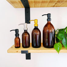 Load image into Gallery viewer, Amber Glass Or Plastic Dispenser Bottle With Metal Pump
