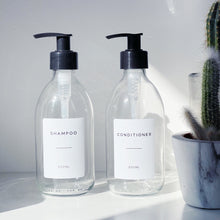 Load image into Gallery viewer, Clear Glass Dispenser Bottle With White Personalised Label And Plastic Pump
